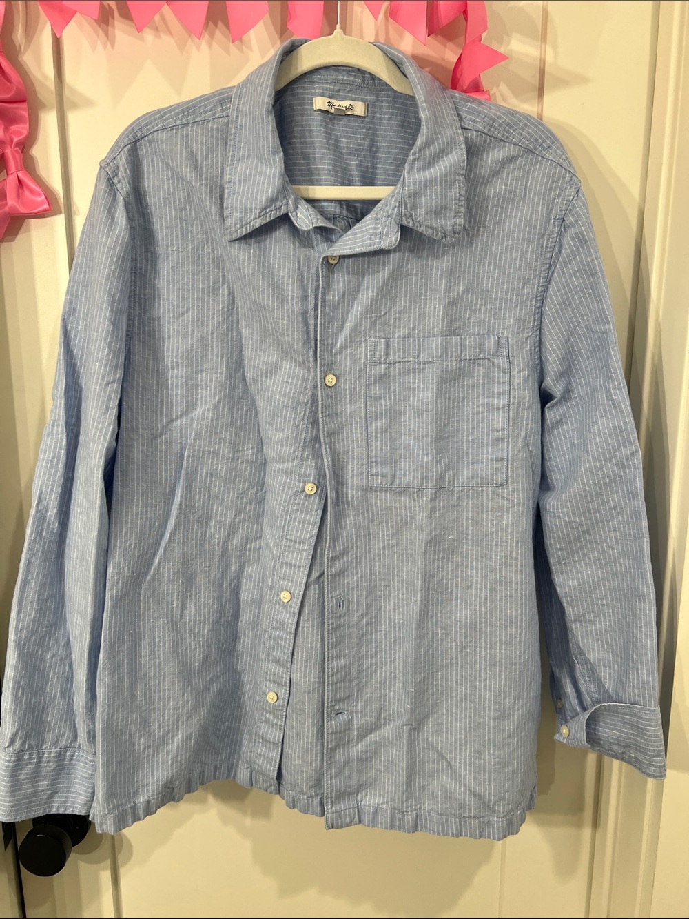 Men’s Madewell Light Blue & White Striped Long Sleeve Shirt